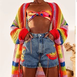 NWT Farm RIO x Anthropologie Colorful Birds Denim Shorts S